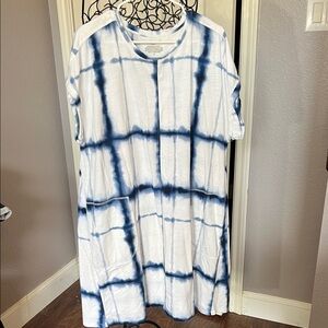 Westbound White and Navy Blue Shibori Tie-Dye tee shirt sleeveless Shift Dress